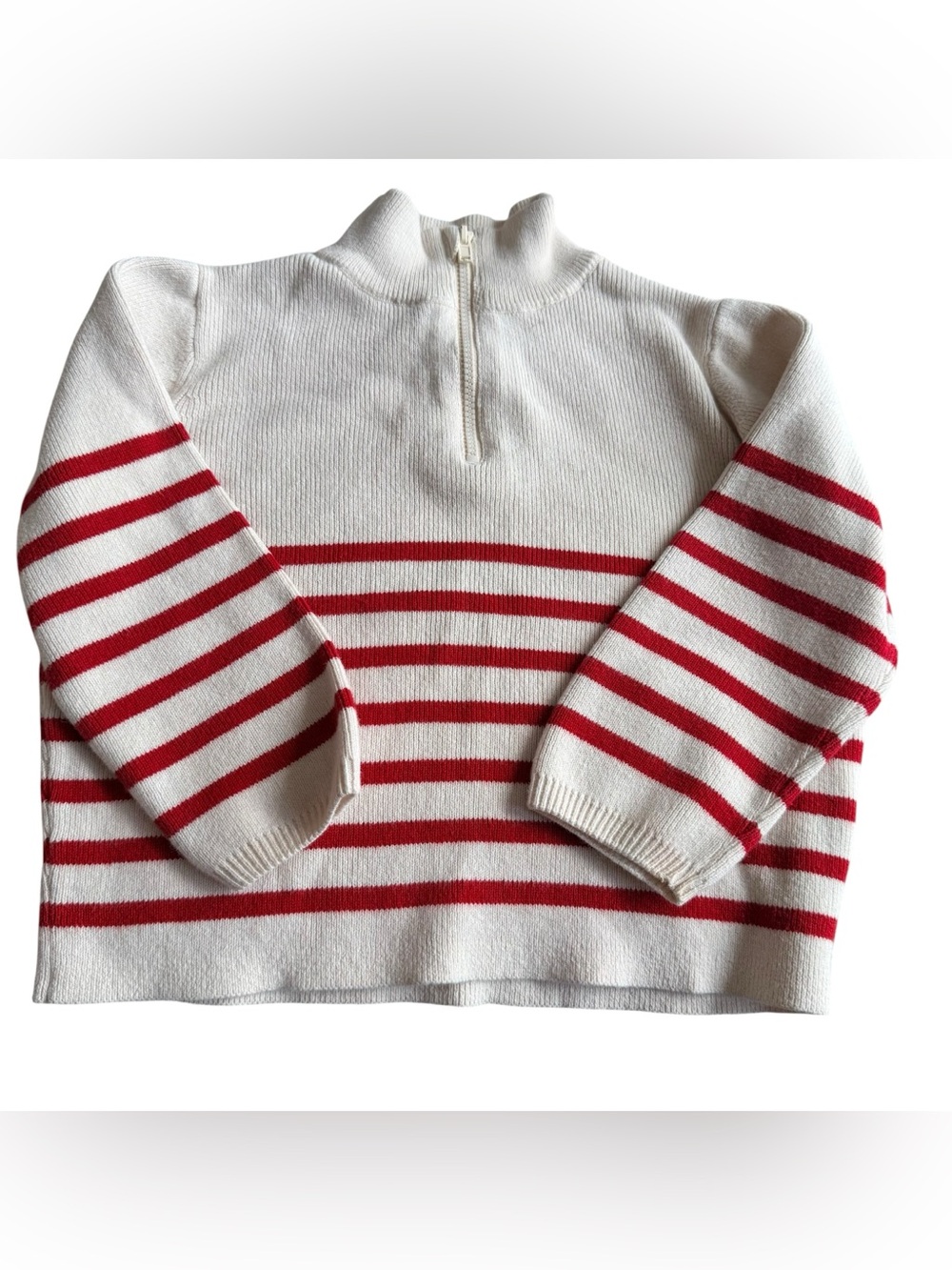 H&M White and Red Striped Half-Zip Sweater - Kids